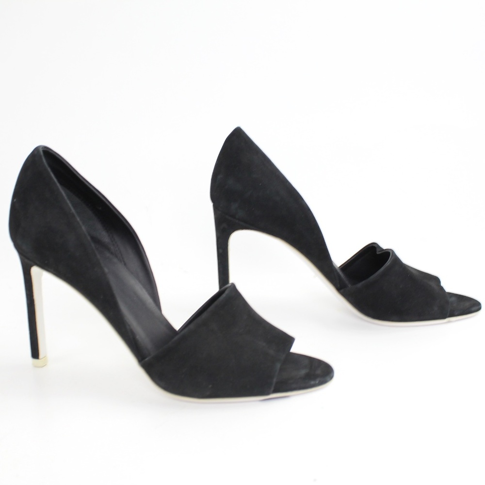 VINCE Like New Saffron Open Toe d'Orsay Suede Heels Pump Minimal Black Shoes 37